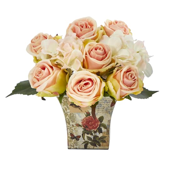 8&#x22; Rose &#x26; Hydrangea Bouquet in Floral Vase